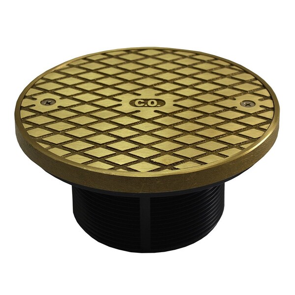 Jones Stephens 3-1/2in. Heavy Duty PVC Cleanout Spud with 6in. Polished Brass Round Cover with Ring D59906 - main